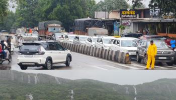 Lonavala News l लोणावळा शहरात पावसाचा जोर पुन्हा वाढला; शनिवार रविवारच्या सुट्ट्यांमुळे राष्ट्रीय मार्गावर वाहतूक कोंडी