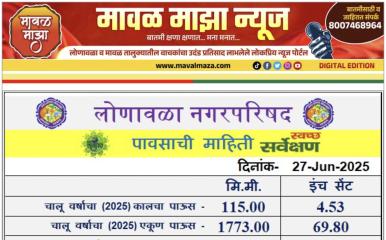 Lonavala Rain Information l लोणावळ्यात गुरुवारी 115 मिमी (4.53 इंच) पावसाची नोंद