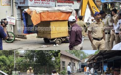 भांगरवाडी मुख्य रस्त्यावर रहदारीला अडथळा ठरणाऱ्या टपऱ्यांवर लोणावळा नगर परिषदेची कारवाई; भाजी मार्केटमधील दुकाने देखील मागे सरकवली