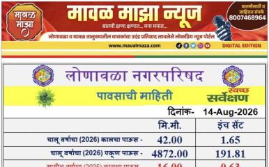 Lonavala Rain Information l लोणावळा शहरात 13 ऑगस्ट 2026 रोजी 24 तासात 42 मिमी पावसाची नोंद 
