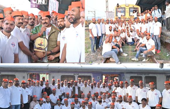 लोकलच्या डब्यात सातव्या वर्षी खंडेनवमी उत्सव उत्साहात; शिवदुर्गचे सचिव सुनील गायकवाड यांना NF गौरव पुरस्कार